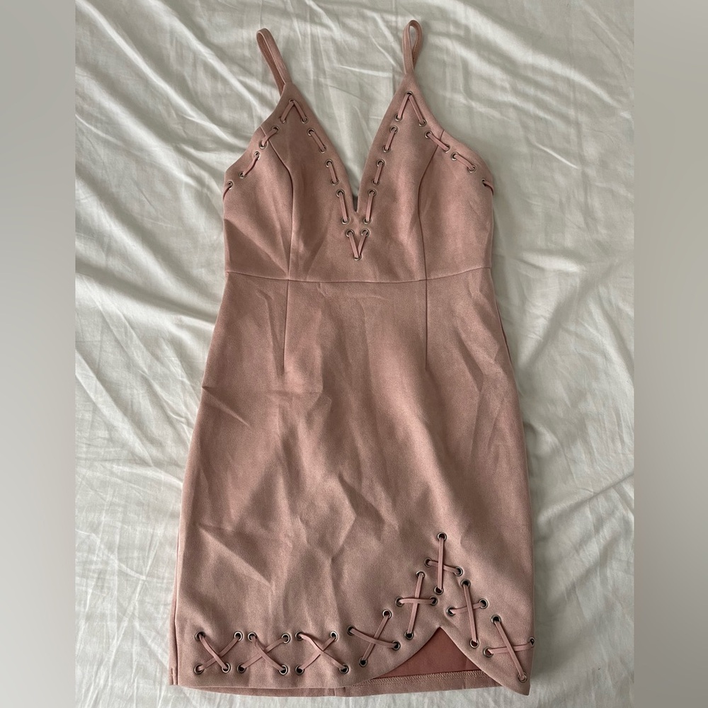 Tea & Cup Blush Lace-Up Mini Dress size small